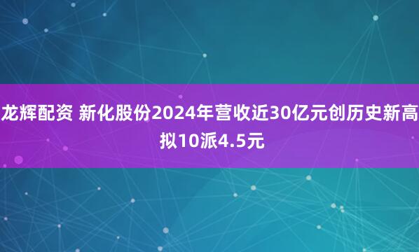 龙辉配资 新化股份2024年营收近30亿元创历史新高 拟10派4.5元